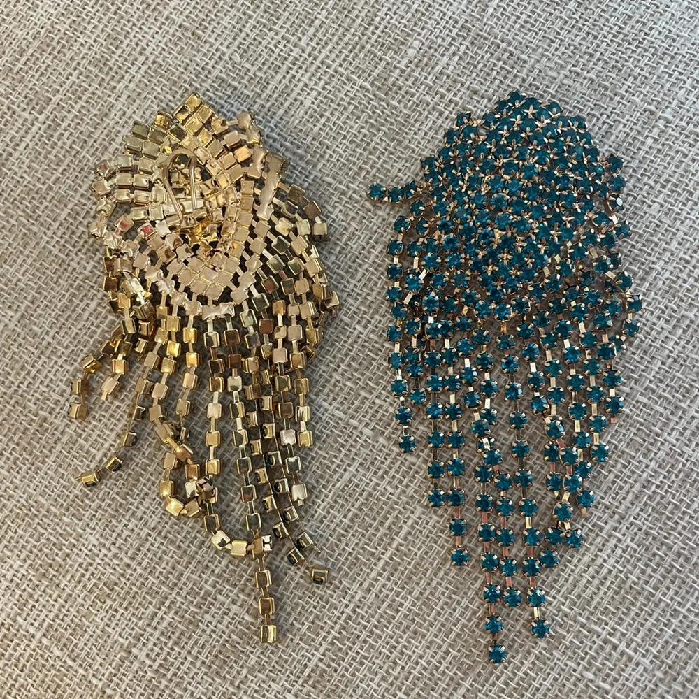 Sparkling Teal Rhinestone Fringe Hair Clip